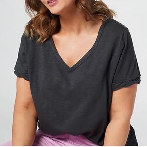 CANDACE CAMERON BURE The Sunkissed Garment Dyed Linen Blend Tee, Dark Gray, L